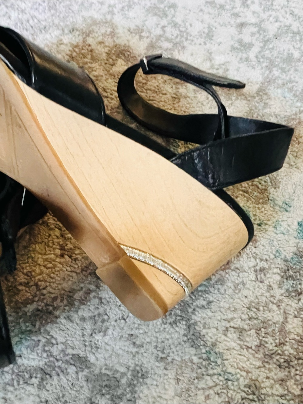 Franco Sarto Black ankle wrap wedge with silver accent : Sz 10 - Picture 5 of 7